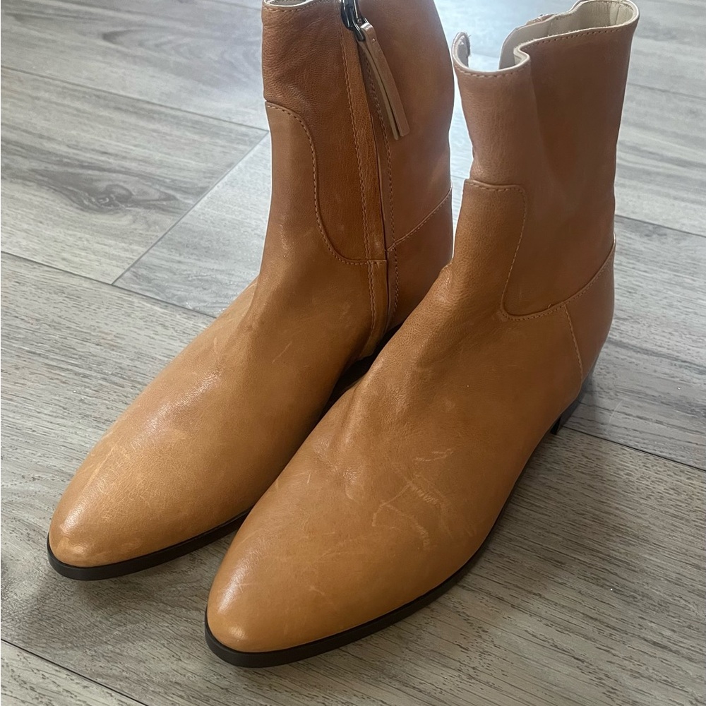 Theory Tan Leather Ankle Boots